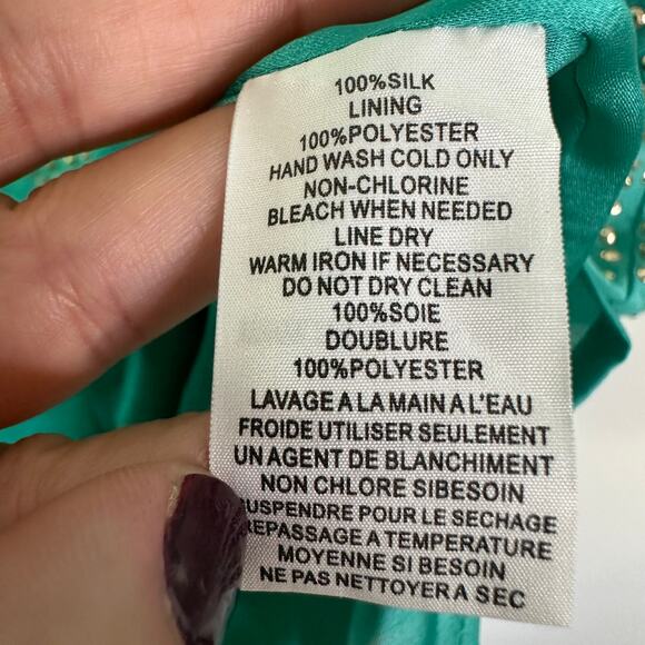 Trina Turk 181006 Womens Glitterati Studded Silk Shift Dress Teal Size 2 - Picture 4 of 11